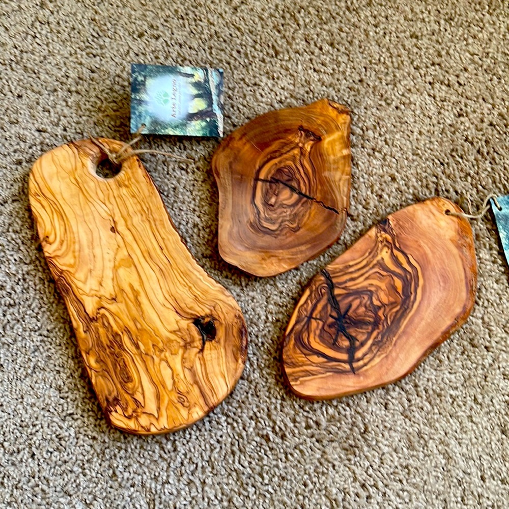 Olive Wood Cheeseboards, three. 7”, 8” 10”